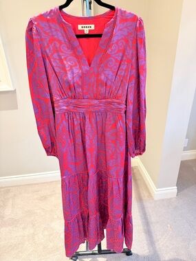 Boden Pink & Purple Paisley V-Neck Maxi Dress